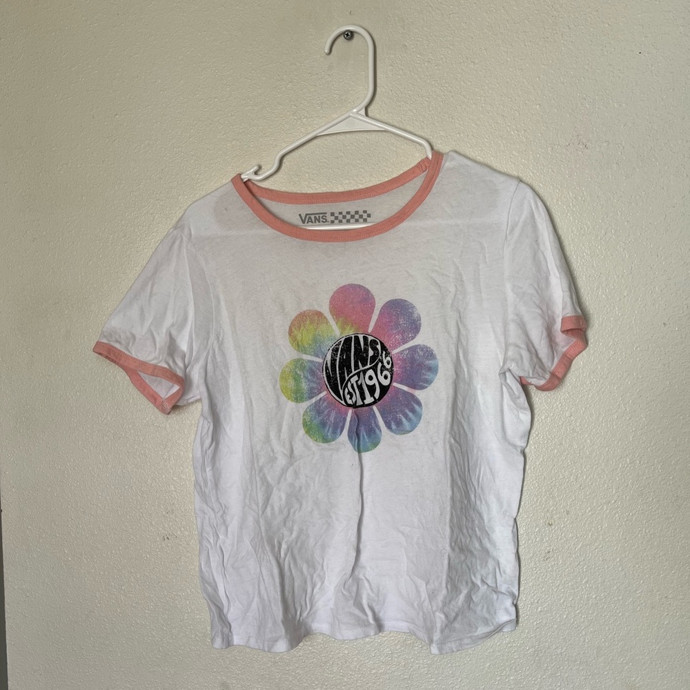Vans T-Shirt White with Pink Outline Size Large